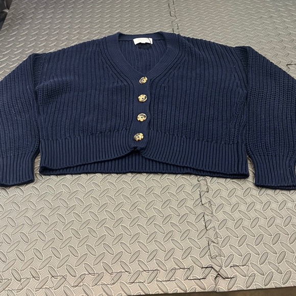 La Ligne Chunky Cotton Cardigan Sweater In Navy Blue Knit 100% Neck Size XS - Picture 3 of 10